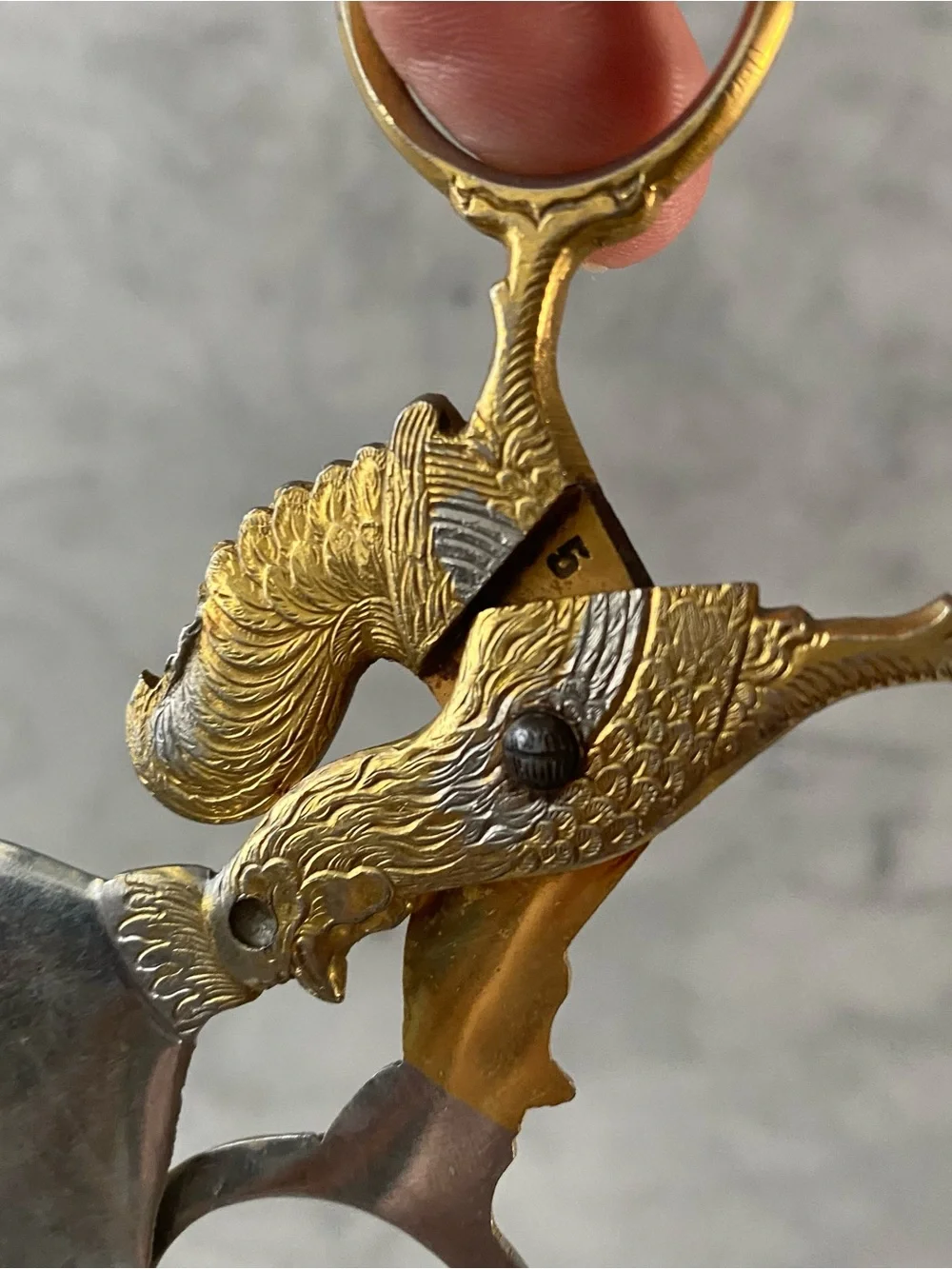 Egg Cutter Scissors VTG German Rooster Gold Plated